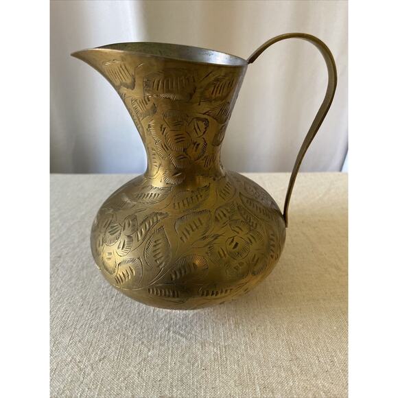 Saran Brass/pewter Pitcher Vase Made In India 491T 5.5” Tall - Picture 3 of 5